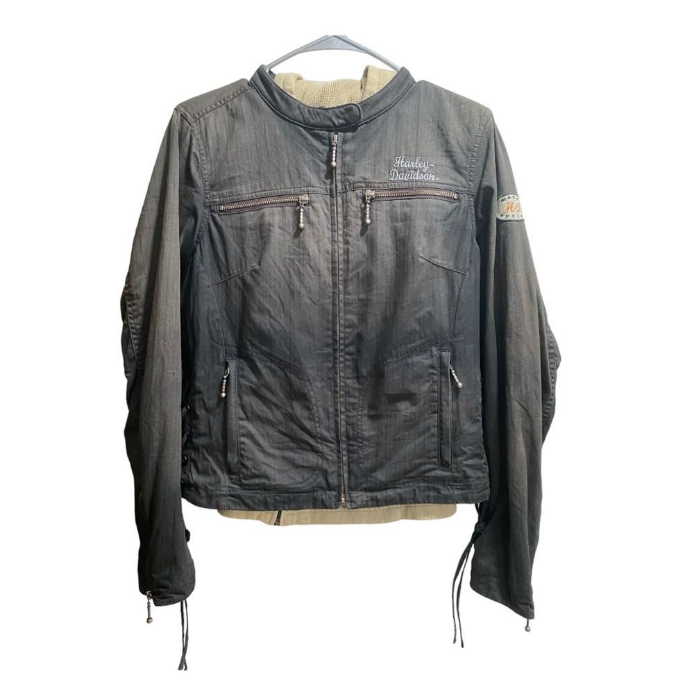 Harley‎ Davidson 2 in 1 Jacket Hooded Waffle Vest with Lace up Sides size Medium